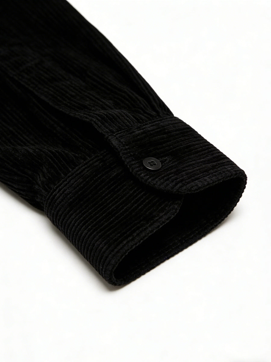 Men'S Fashion Versatile Casual Long-Sleeve Shirt, Multiple Colors Available, Pocket Design Corduroy Top Shirt Jacket - Black
