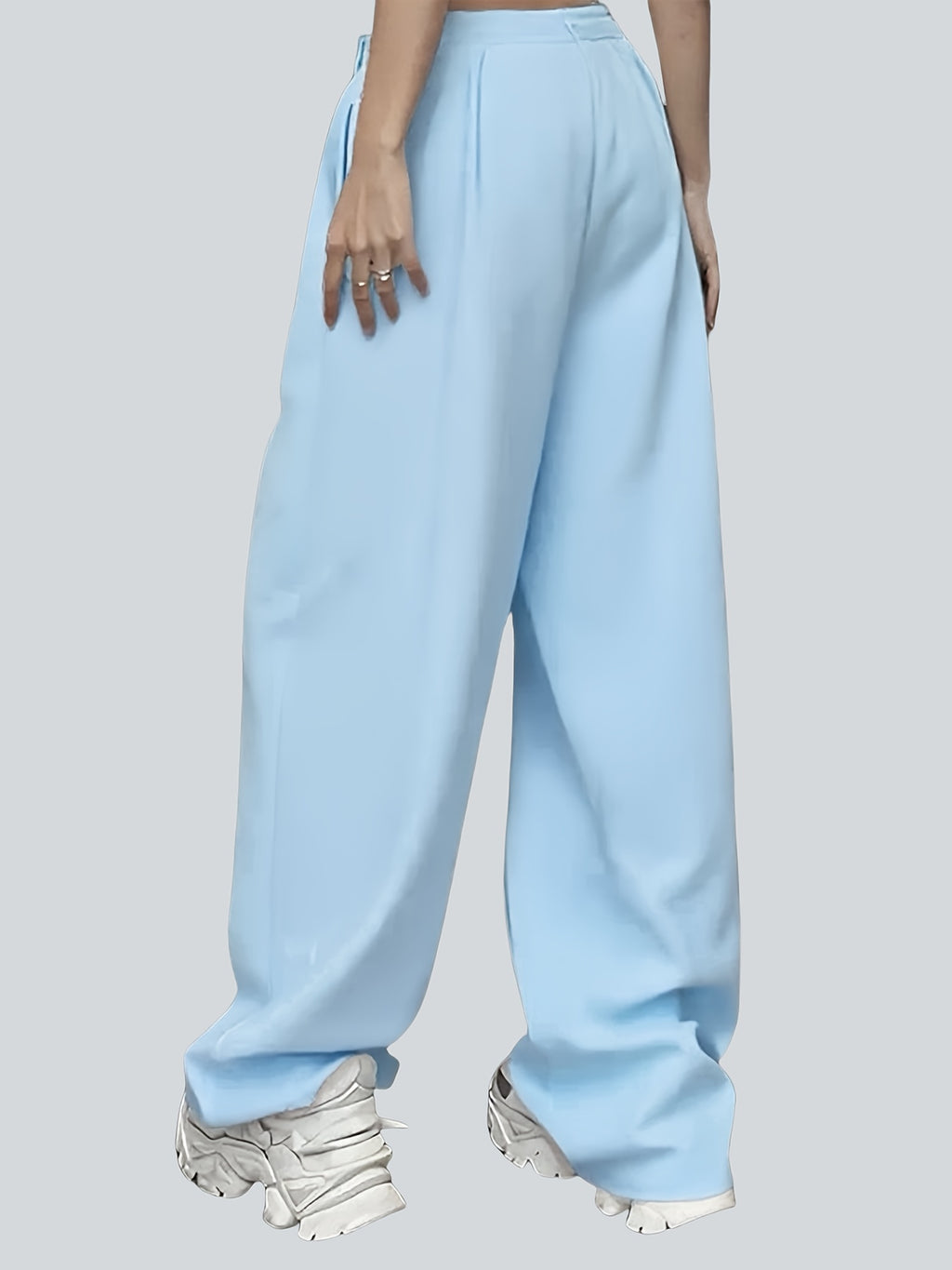 2pcs Plus Size Women'S Casual Wide-Leg Athletic Pocket Sweatpants, Solid Color Drawstring Pattern Printed Sweatpants - Black+Light Blue