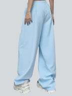 2pcs Plus Size Women'S Casual Wide-Leg Athletic Pocket Sweatpants, Solid Color Drawstring Pattern Printed Sweatpants - Black+Light Blue