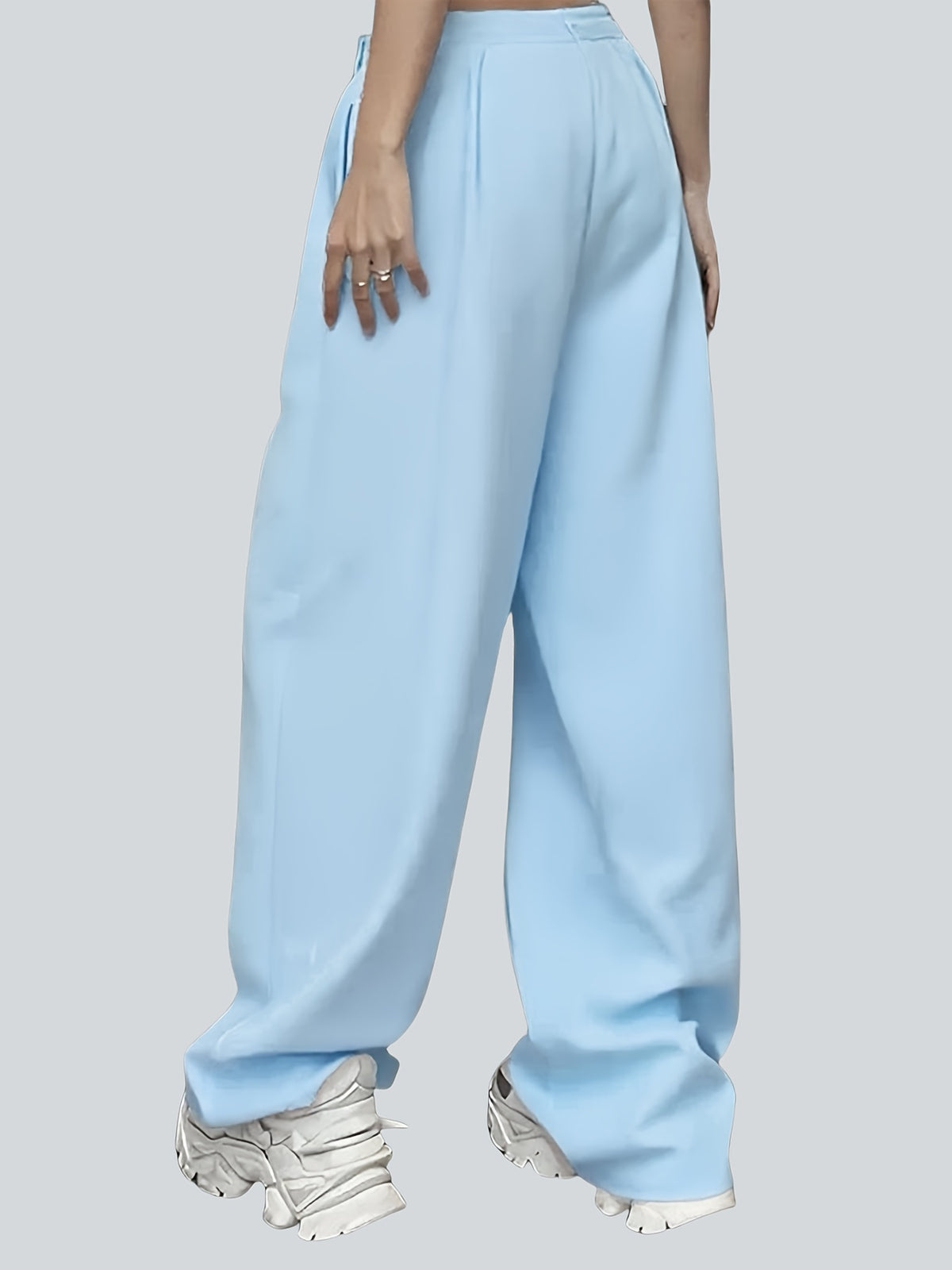 2pcs Plus Size Women'S Casual Wide-Leg Athletic Pocket Sweatpants, Solid Color Drawstring Pattern Printed Sweatpants - Black+Light Blue