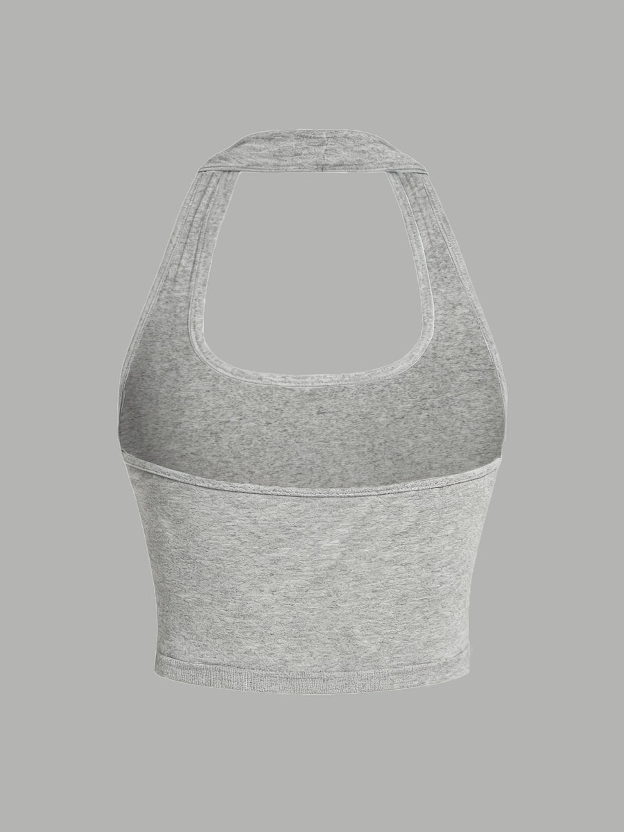 Women's Casual Clothing | Sexy Tank Top | Summer Vest | Summer Top | Sleeveless - Backless - Halter | Y2K | Cute Top | Hanging Neck Top | Halter Tank Top, Base Layer - Grey