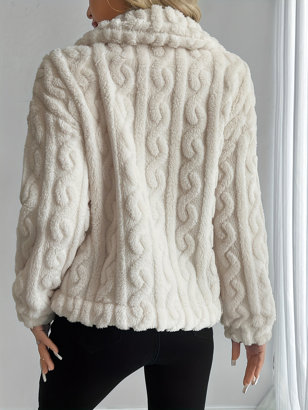 Double-Sided Lapel Button Elegant Top Coat - White