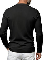 Men's Vertical Pin-Stripe V-Neck Henley Long-Sleeve T-Shirt, Slim Fit Stretch Textured Top, Spring/Autumn Casual Base Layer Men's Apparel - Black