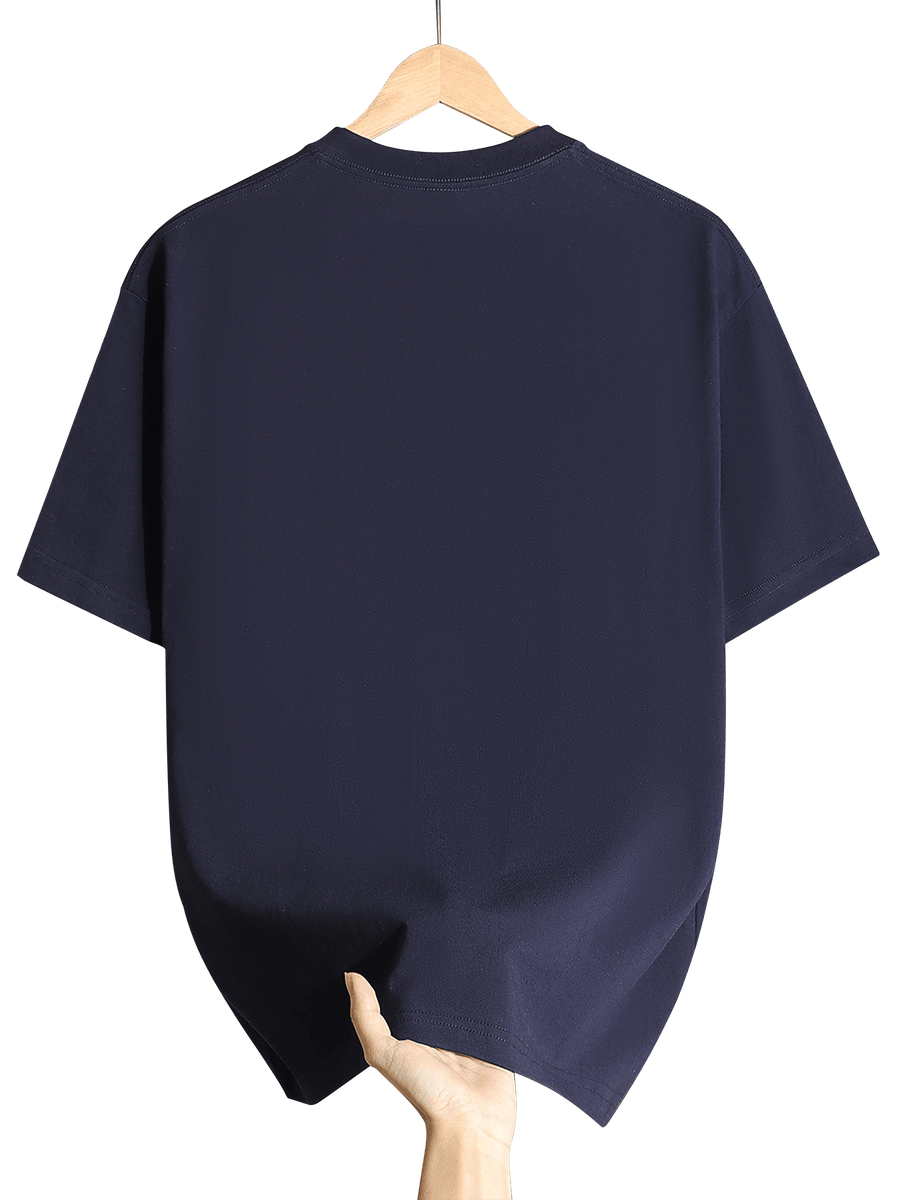 New Pure Cotton Retro Mens Tshirt with National Geometric Carpet Pattern Comfortable and Soft Home Clothes Suitable for Daily Wear and Home Office Clothing Suitable for All Seasons - Navy Color
