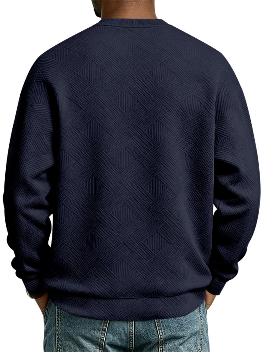 Men'S Fall Winter Crew Neck Sweatshirt 3D Textured Long Sleeve Pullover Loose Fit Casual Sports Commute Daily Home Outer Top Plus Size - Navy Blue