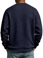 Men'S Fall Winter Crew Neck Sweatshirt 3D Textured Long Sleeve Pullover Loose Fit Casual Sports Commute Daily Home Outer Top Plus Size - Navy Blue