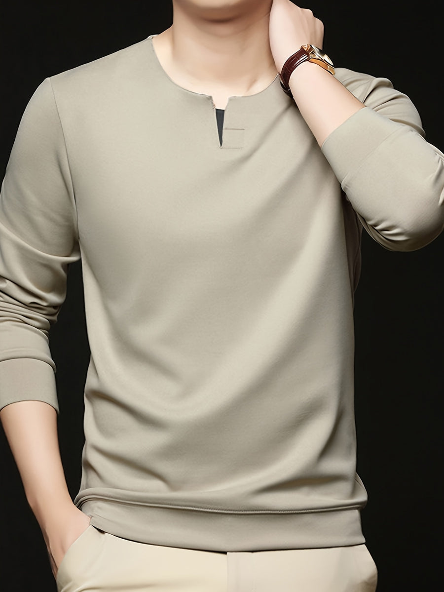 Spring/Autumn New Fashion Slim Fit Men'S Small V-Neck Long Sleeve Sweatshirt Comfortable Skin-Friendly Main Push Style - SINBOS - Beige Color