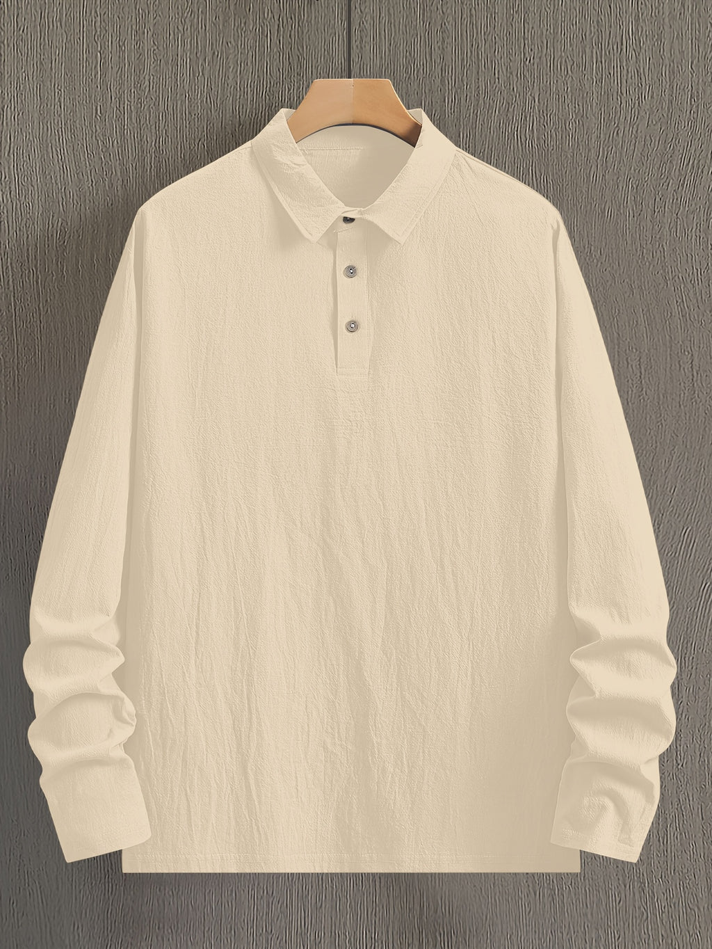 Men's Fashion Long-Sleeve Linen Shirt - Seaside Vacation Casual Top, Button-Up with Half-Open Placket, Lightweight, Loose, and Comfortable, Perfect as a Summer T-Shirt or Gift - Khaki