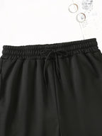 4pcs Women's Elegant Casual Jogger Shorts - Floral Print, Drawstring Loose Fit Summer Vacation Sweatpants, Machine Washable - 4 Pieces Black