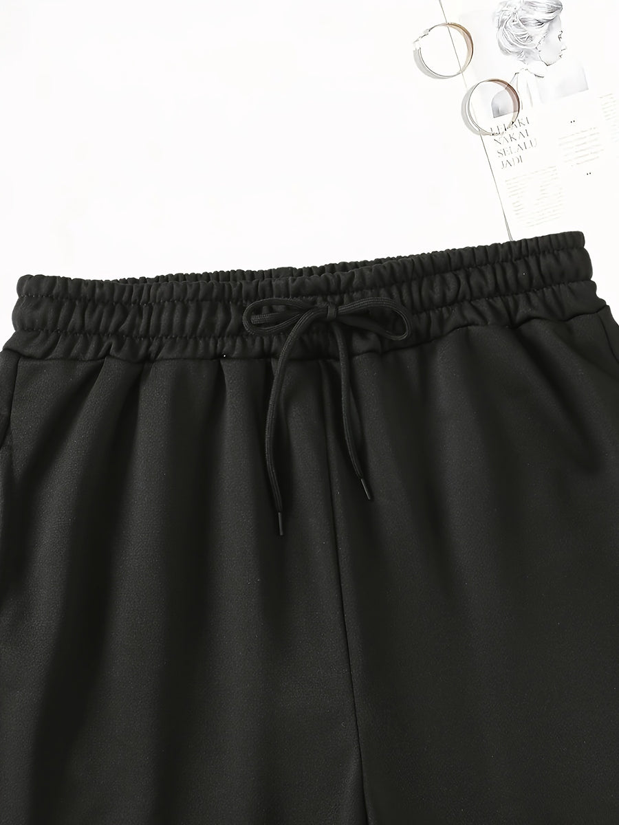 4pcs Women'S Elegant Casual Shorts Set - Butterfly Print, Drawstring Loose Style Summer Vacation Pants, Machine Washable - 4 Pieces Black