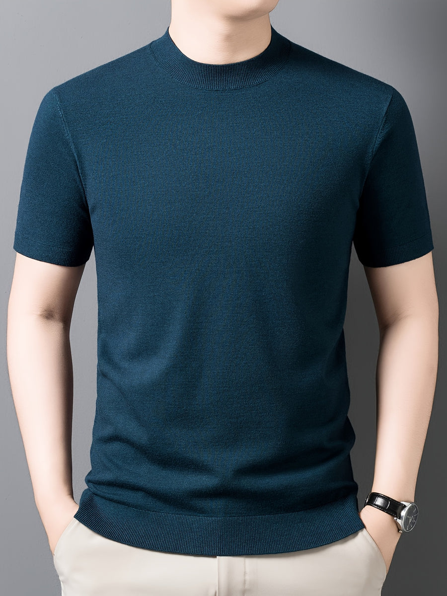Men'S Summer Short-Sleeve Knit Top, Classic Round Neck Easy Solid Color Design, Breathable And Moisture-Wicking, Fashionable And Versatile in Multiple Colors, Suitable for Casual And Athletic Wear - Night Orchid