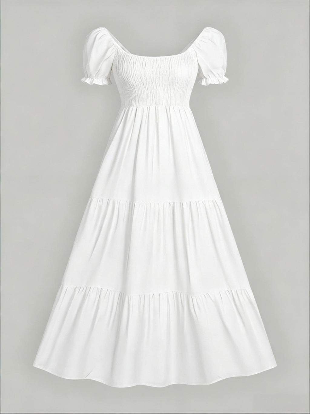 Four-Season Suitable Dress, Y2K Women's New Solid Color Square Neck Tie-Back Long Dress, Suitable for Streetwear, Commuting, Parties, Social Events, Vacations, Christmas, New Year, Valentine's Day, Women's New Clothing M186 - White