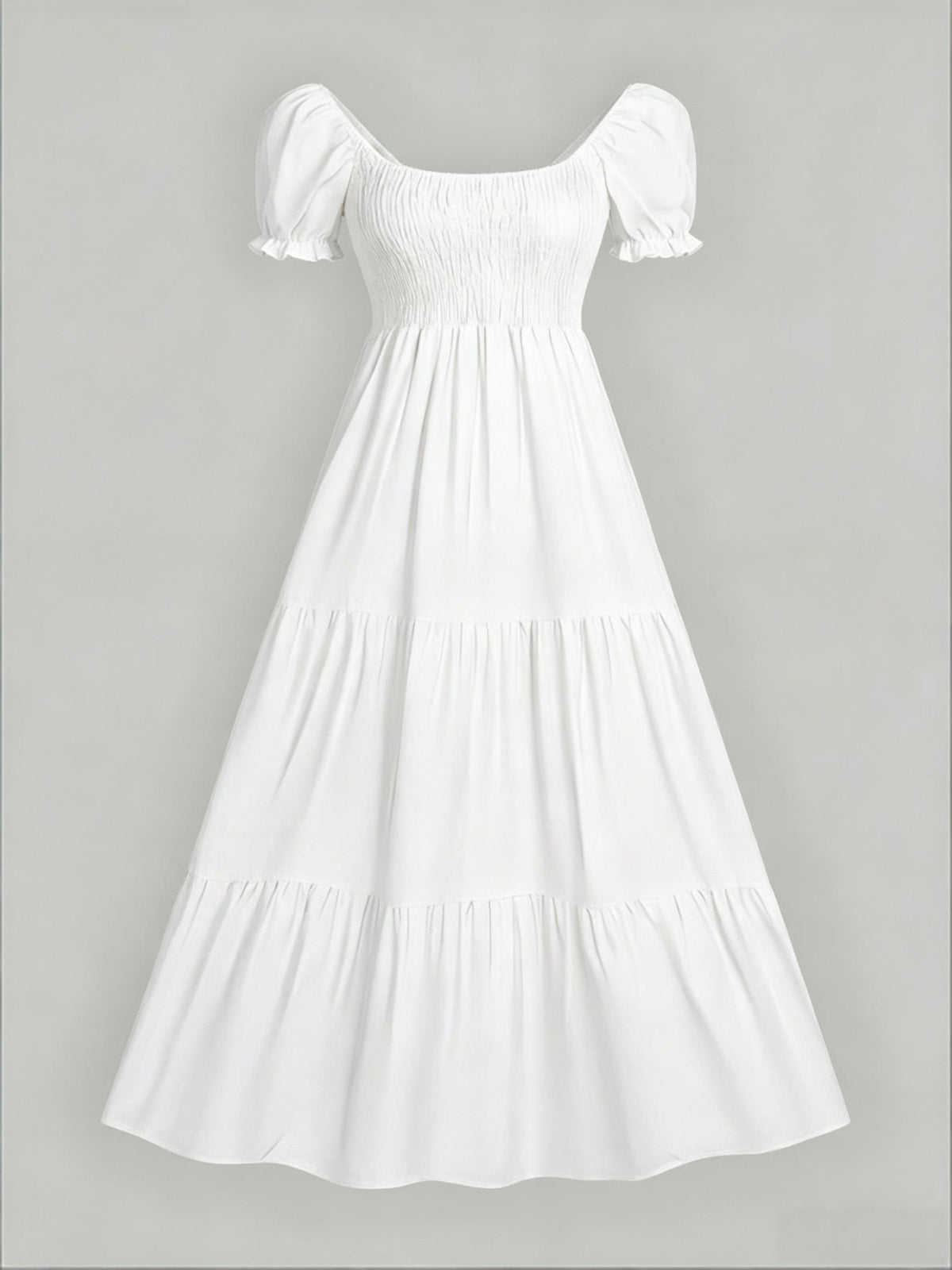 Four-Season Suitable Dress, Y2K Women's New Solid Color Square Neck Tie-Back Long Dress, Suitable for Streetwear, Commuting, Parties, Social Events, Vacations, Christmas, New Year, Valentine's Day, Women's New Clothing M186 - White