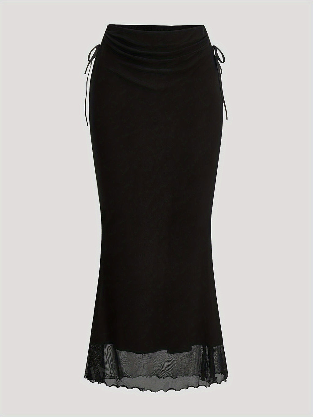 Women's Drawstring Mesh Midi Skirt - Black