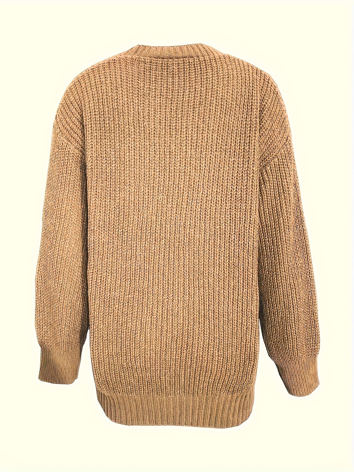 Women'S Autumn Winter New V-Neck Single Button Long Sleeve Solid Color Cardigan - Yellowish-brown