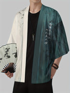 Men'S Casual Shirt, Chinese Style Open Cardigan, Ethnic Costume, Kimono - Dark Cyan