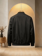 Men'S Classic Zipper Jacket, 100% New Polyester Fiber Solid Color Outerwear, Wrinkle-Resistant Lightweight Long Sleeve Coat, Men'S Work-Use Jacket, Casual Daily Wear, Business Commute, Suitable for Business Casual, Daily Outings, Travel - Black