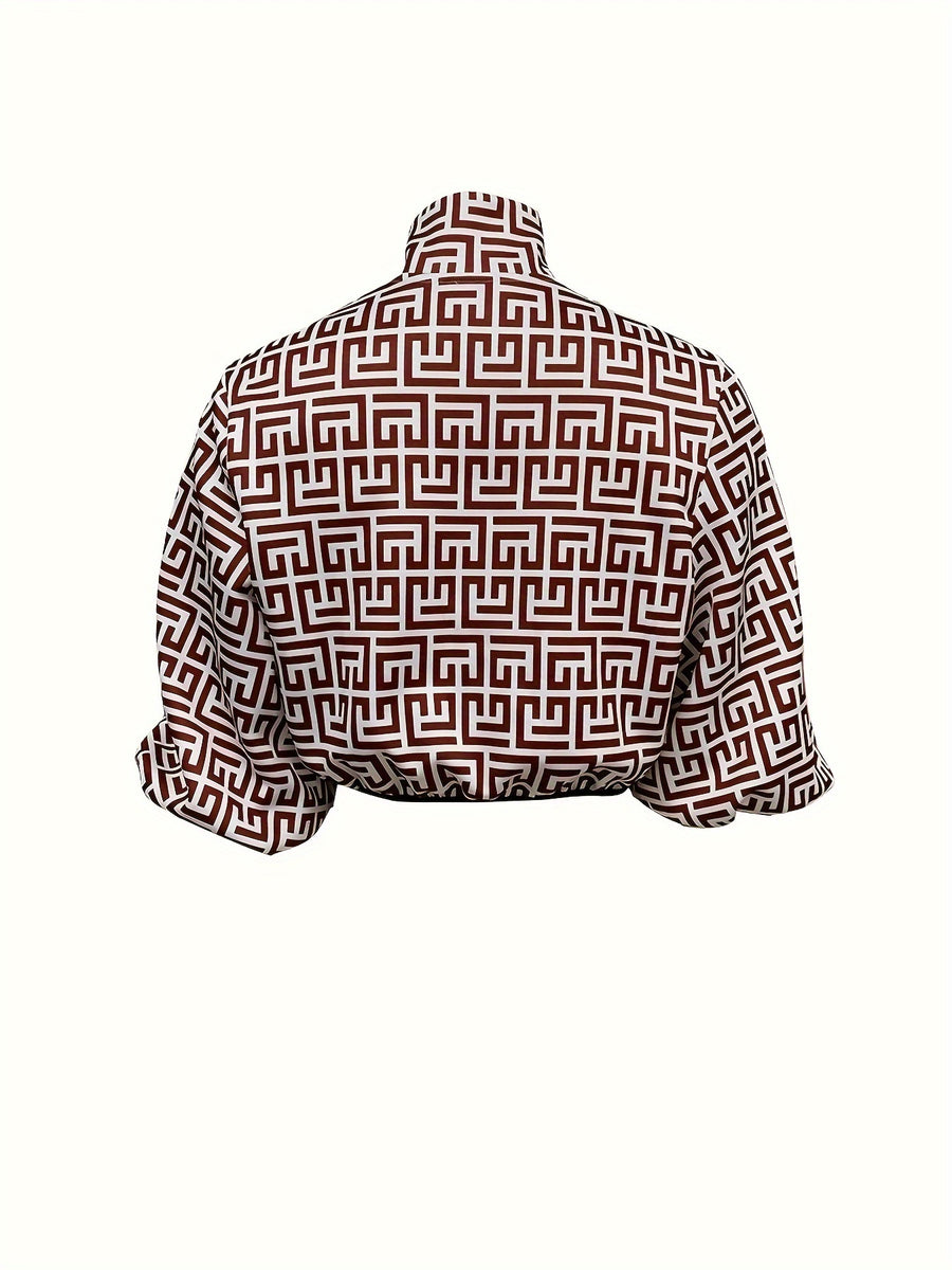 LN955 Autumn New Print Zipper Long Sleeve Women's Casual Short Jacket - The color of rouge