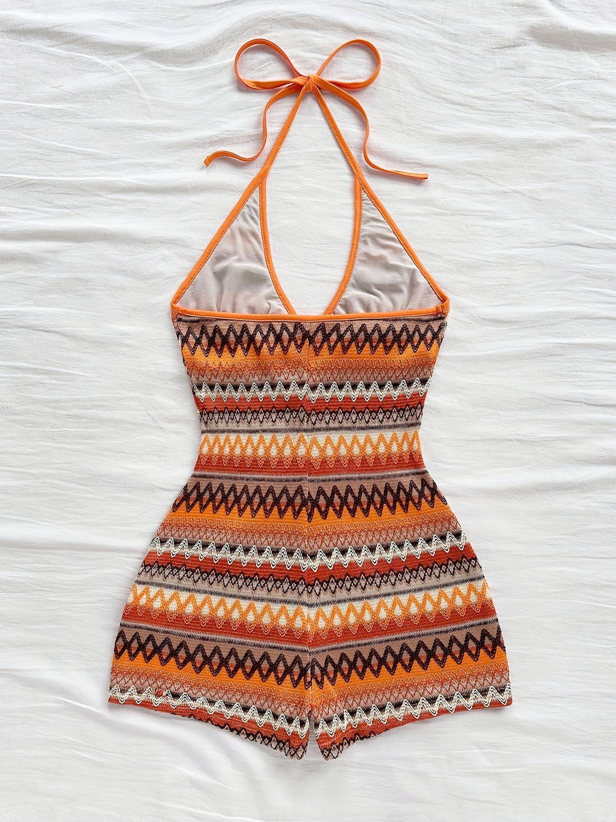 Women's Fashion Irregular Texture Halter Jumpsuit - Orange-Red