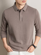 New Autumn 2026 Men's Long-Sleeve T-Shirt, Solid Color Lapel, Simple Daily Wear, Casual Polo Shirt - Coffee Color