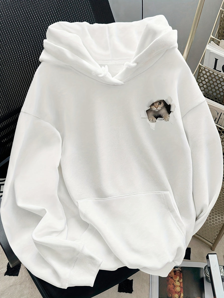 Graphic-Print Hooded Sweatshirt for Autumn And Winter, Women's Clothing - White