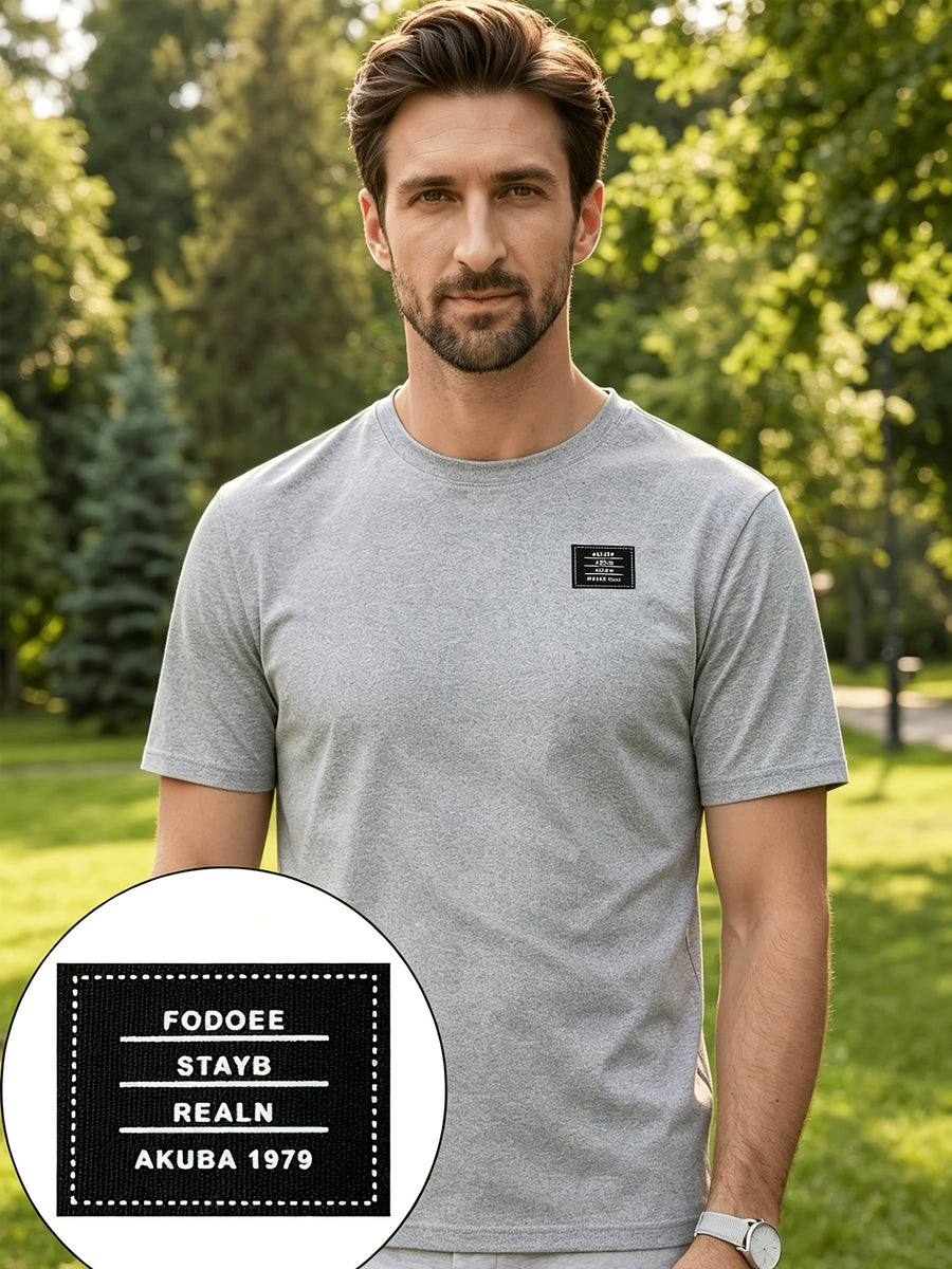 180G Summer Solid Color Pure Men'S Clothing, Multi-Color Optional T-Shirt And Chap Design (1pc) Loose Lazy Skin-Friendly Wrinkle-Free Men'S Basic Top, Short Sleeve Lightweight Breathable - Light Grey