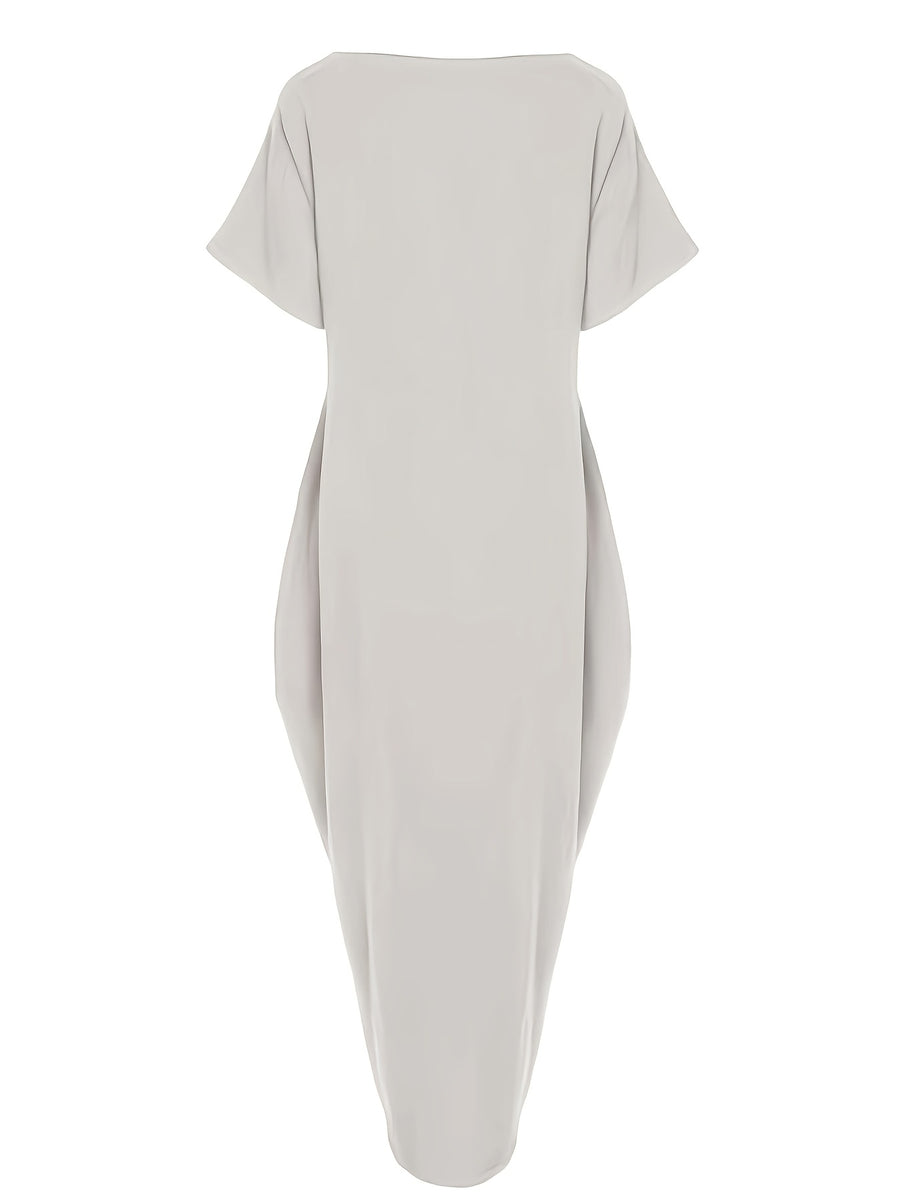 Faith Letter Off-The-Shoulder Pocket Dress Women'S Loose Casual Style Long T-Shirt Dress Features: Off-The-Shoulder Design Is Lazy And Casual, with a Easy And Eye-Catching "Faith" Letter Print on The Front; The Loose Long Style Hides Flaws And Slims - Grey