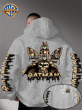 Warner Bros. Official Men's Hooded Sweatshirt - 1pc, Batman BATMAN Vintage Black and Golden Drip Lettering Creative Print, Trendy and Cool DC Superhero IP Graphic Hoodie, Skin-Friendly, Comfortable, and Warm Fabric, Kangaroo Pocket with Ribbed Cuffs - Light Grey