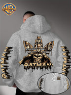 Warner Bros. Official Men's Hooded Sweatshirt - 1pc, Batman BATMAN Vintage Black and Golden Drip Lettering Creative Print, Trendy and Cool DC Superhero IP Graphic Hoodie, Skin-Friendly, Comfortable, and Warm Fabric, Kangaroo Pocket with Ribbed Cuffs - Light Grey