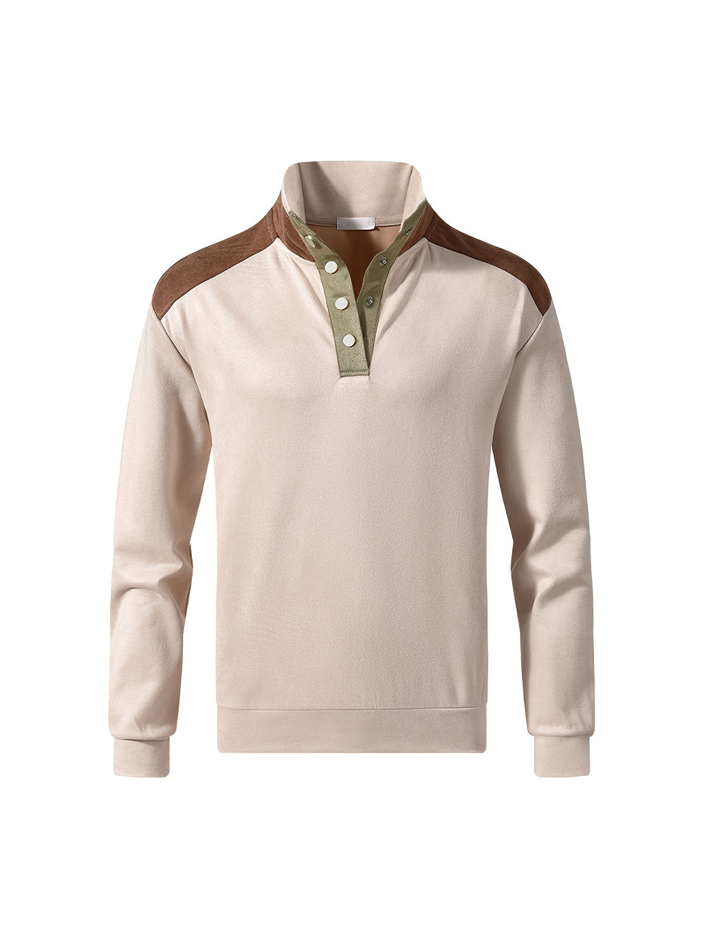 2026 Spring/Autumn New Men's Henley Shirt, New Youth Casual Business Outdoor Trendy Versatile Sweatshirt - Apricot