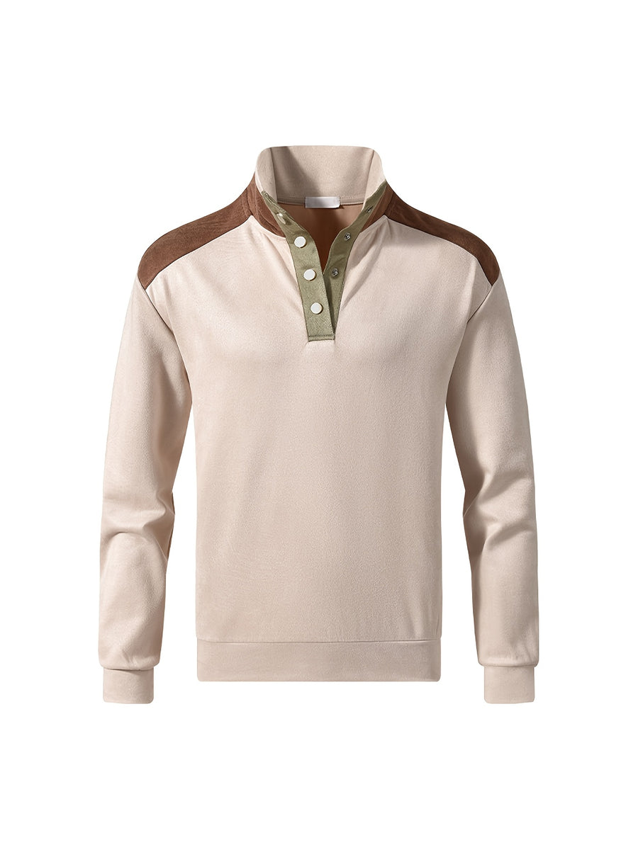 2026 Spring/Autumn New Men's Henley Shirt, New Youth Casual Business Outdoor Trendy Versatile Sweatshirt - Apricot