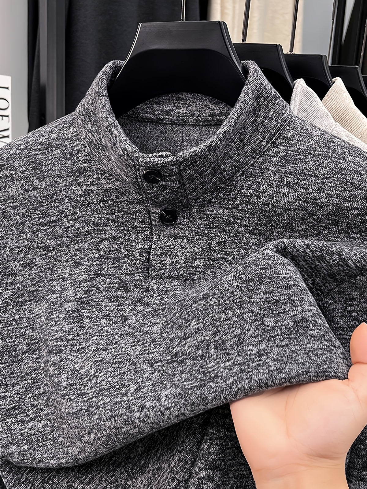Men's Floral Yarn Stand Collar Long Sleeve Top, Multi-Color Options for Autumn, Half-Button Pullover Base Layer, Fine, Skin-Friendly, and Comfortable Fabric, Suitable for Business Commuting and Business Trips, Loose and Casual Men's Wear for Fishing - Medium Gray