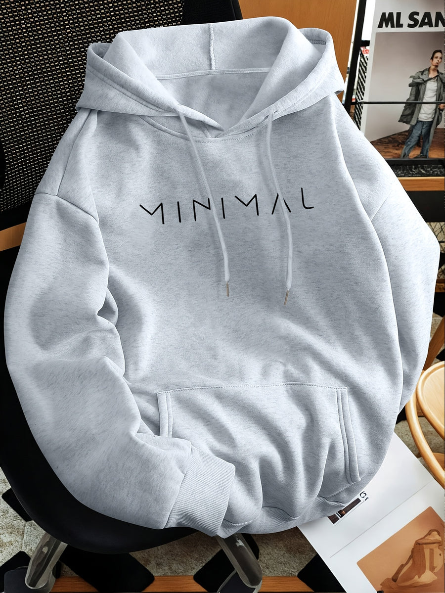 Minimalist Style Letter Print Hooded Sweatshirt, Versatile Top for Daily Casual and Commuting - Light Grey