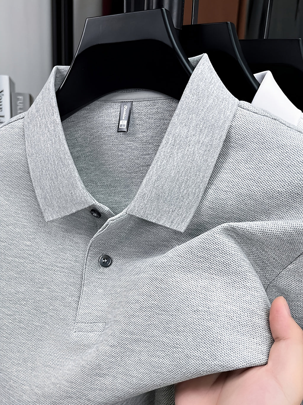 Spring and Autumn Men's Lapel Polo Shirt, Fashionable Solid Color Base Layer Top, Versatile Business Casual Long Sleeve T-Shirt, Suitable for Daily Work Scenes, The Best Gift for Friends and Relatives - Ash