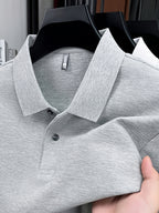 Spring and Autumn Men's Lapel Polo Shirt, Fashionable Solid Color Base Layer Top, Versatile Business Casual Long Sleeve T-Shirt, Suitable for Daily Work Scenes, The Best Gift for Friends and Relatives - Ash