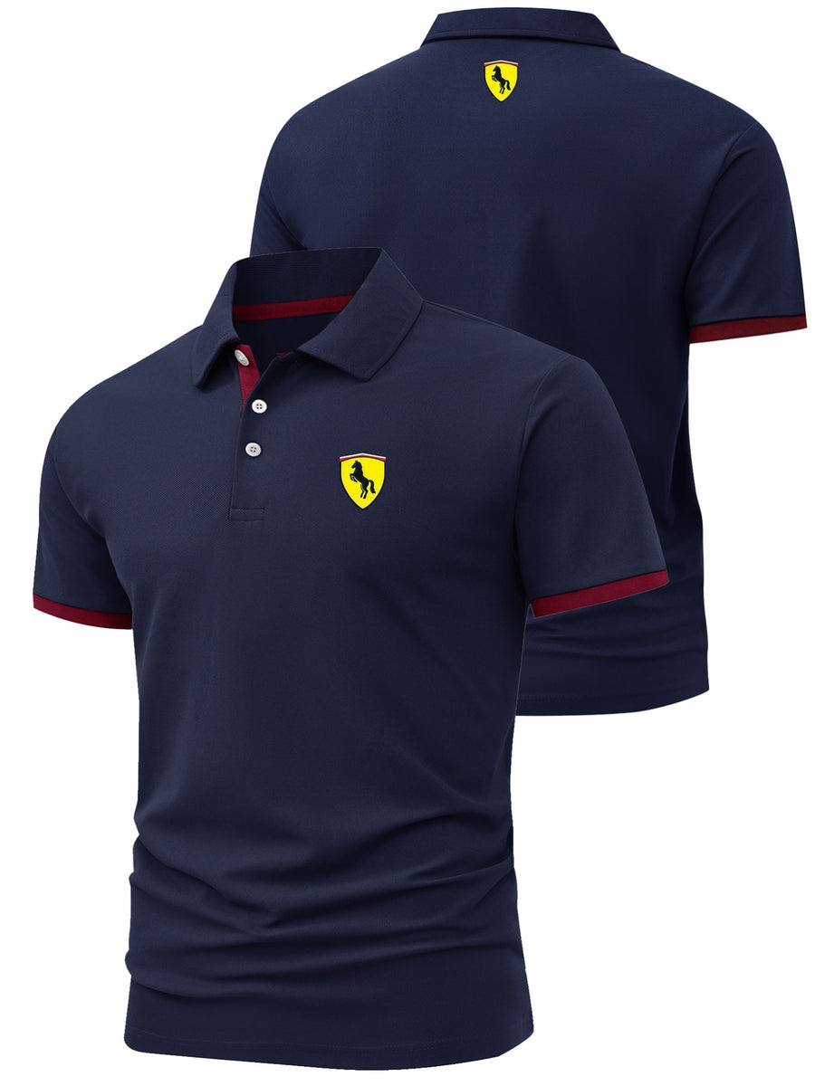 New Men's Fashion Street Sport Golf Short-Sleeve Polo Shirt, Lightweight Soft Fabric, Outdoor Casual Business Breathable Polo Shirt, Essential for Daily Leisure - Navy Color