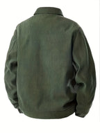 Meixishao OBM Autumn/Winter Solid Color with Random Print, Simple Encounter with Avant-Garde Cross-Border Fashion Jacket, Vintage Style Lapel Men's Corduroy Workwear Jacket Winter Clothes for Men - fern green