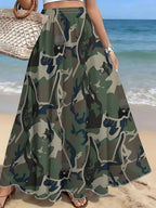 Camo Print High-Waist Flared Women'S Skirt, Summer Casual Vacation Style - Mixed colors