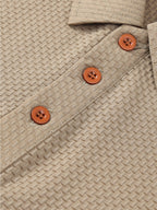 A06-4376VW Men's Popular Waffle Knit Polo Shirt, Textured Short Sleeve Casual Golf Shirt, Breathable Summer Top, Fashionable Golf T-Shirt, Suitable for Office / Vacation / Outdoor Use, Father's Day Gift - Khaki