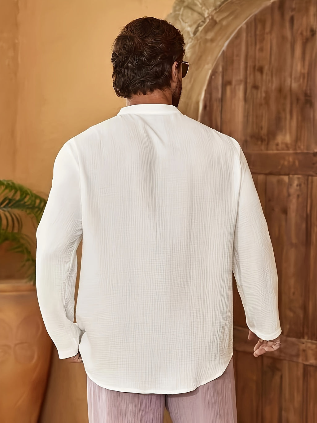 Men'S Fashion Solid Color Long Sleeve Shirt | Casual Stand Collar, Non-Stretch Fabric, Perfect for Spring/Fall - White