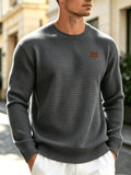 Men'S Knit Round Neck Solid Small Checkered Pullover Sweatshirt, Casual Easy Fashion Trendy Square Premium Men'S Clothing - Grey