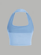 Casual Slim Slogan Print Short Tank Top for Summer Holidays I DON'T CARE - Sky Blue