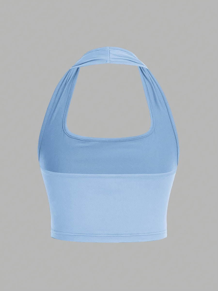 Casual Slim Slogan Print Short Tank Top for Summer Holidays I DON'T CARE - Sky Blue