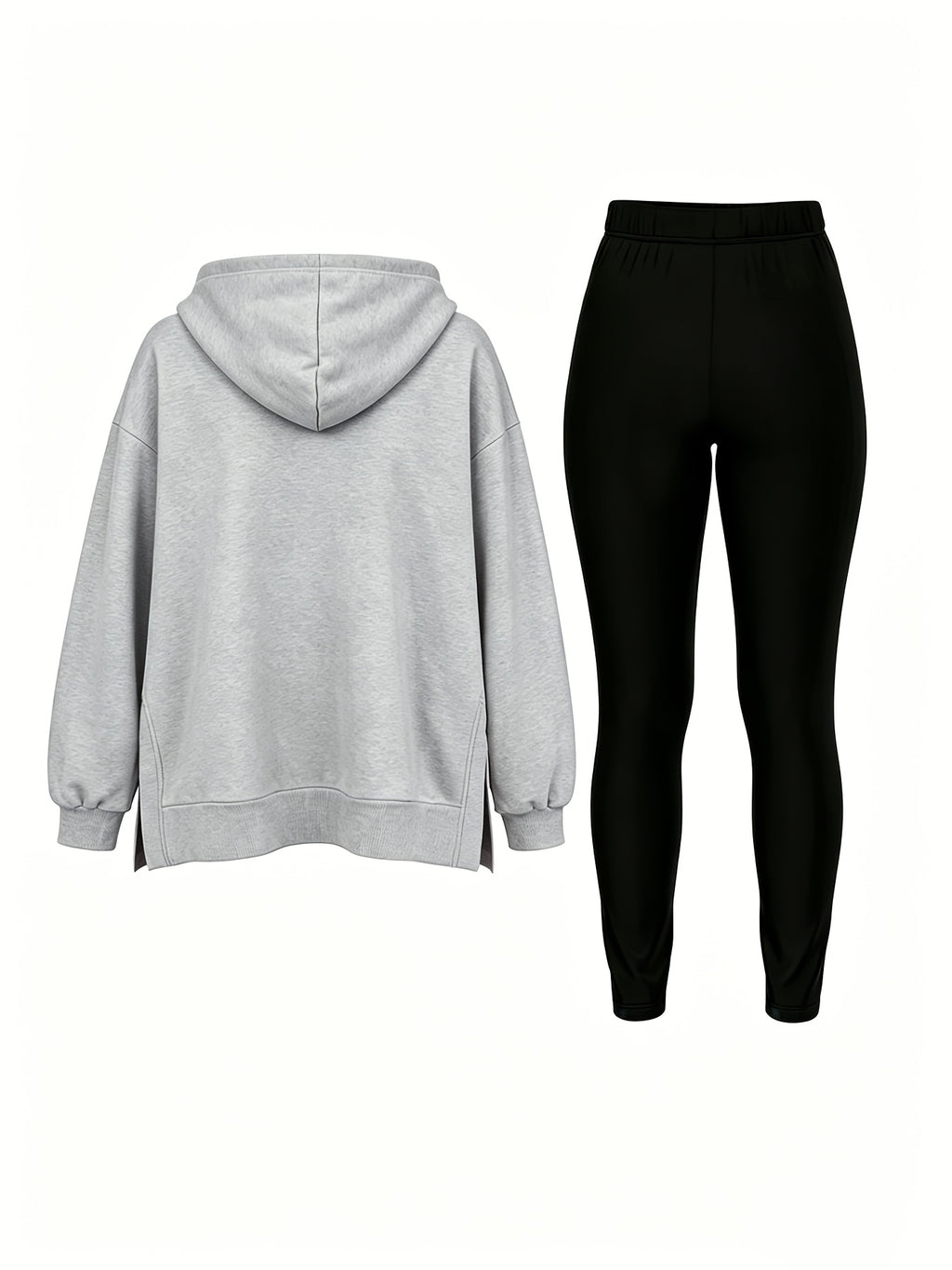 Autumn/Winter Set: Hooded Sweatshirt And Fitted Long Pants (Pattern Print Design) - Light gray with black