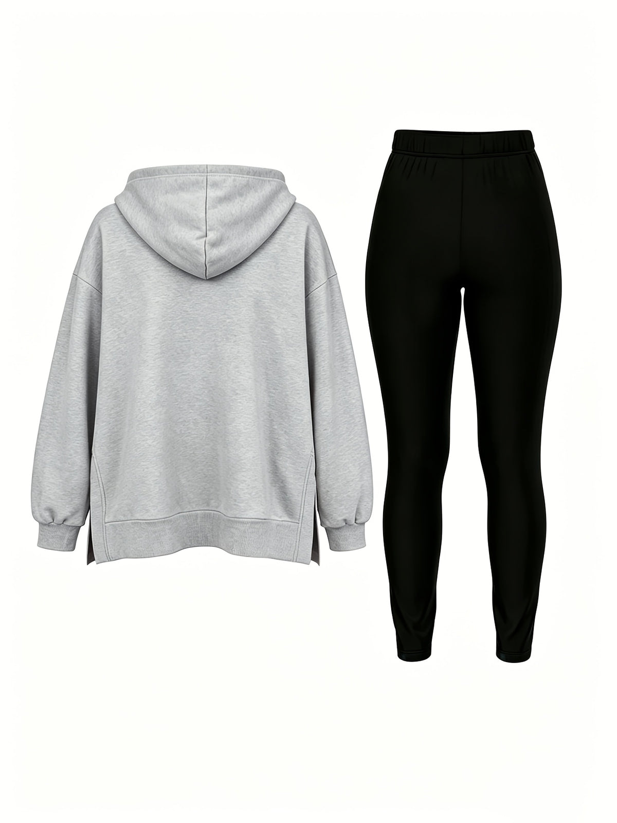 Autumn/Winter Set: Hooded Sweatshirt And Fitted Long Pants (Pattern Print Design) - Light gray with black
