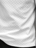 Men'S Summer Casual Textured Short Sleeve T-Shirt, New Year Print, Breathable Textured Jacquard Round Neck Henley Shirt with Buttons, Regular Fit Suitable for Outdoor And Casual Wear, Men'S Textured Short Sleeve Henley Shirt - White