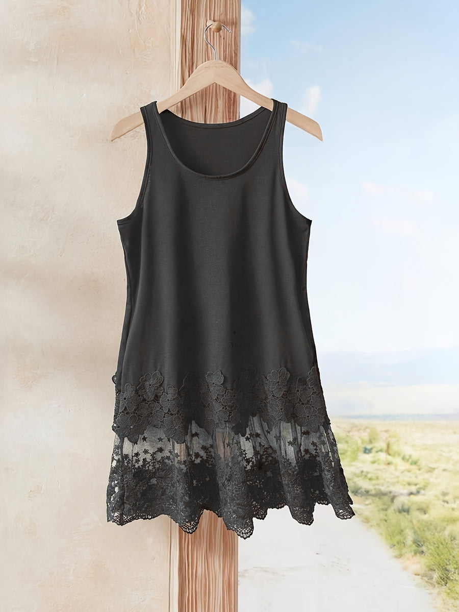 Women's Fashion Long Vest with Contrast Lace for Summer - Black