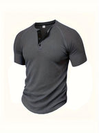 (Set of 3) Men'S Loose-Fitting Solid Color Henley Short-Sleeve, Round Neck Half-Button T-Shirt, Suitable for Outdoor Activities in Spring And Summer. - Dark Gray Light Gray Army Green