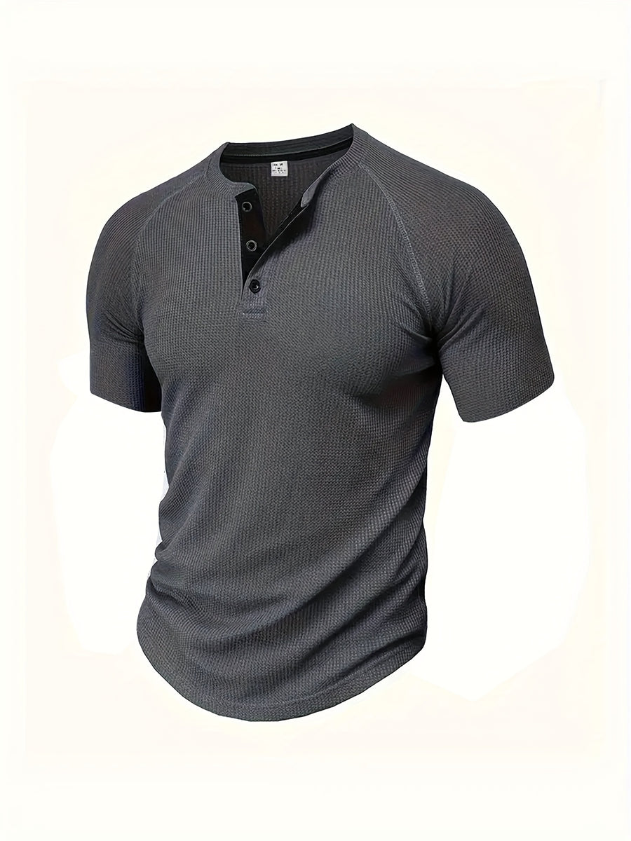 (Set of 3) Men'S Loose-Fitting Solid Color Henley Short-Sleeve, Round Neck Half-Button T-Shirt, Suitable for Outdoor Activities in Spring And Summer. - Dark Gray Light Gray Army Green