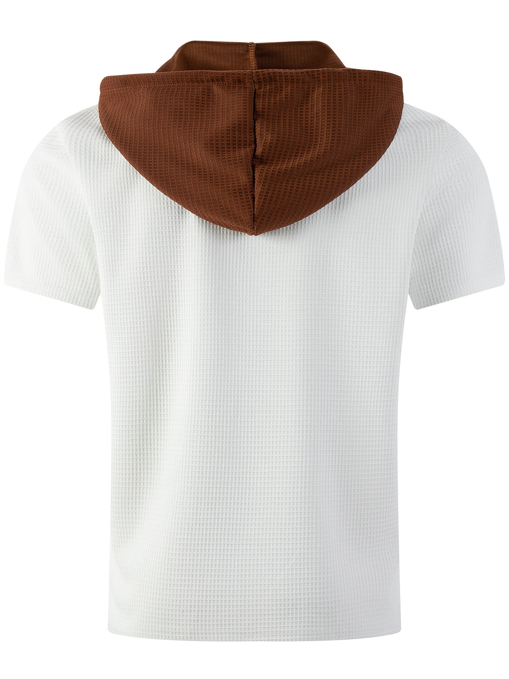 Men's Hoodie, Square Knit Sweater, Contrasting Trim, Short Sleeves, V-neck, Chest Pocket, Vintage Urban Style, for Daily Use - White